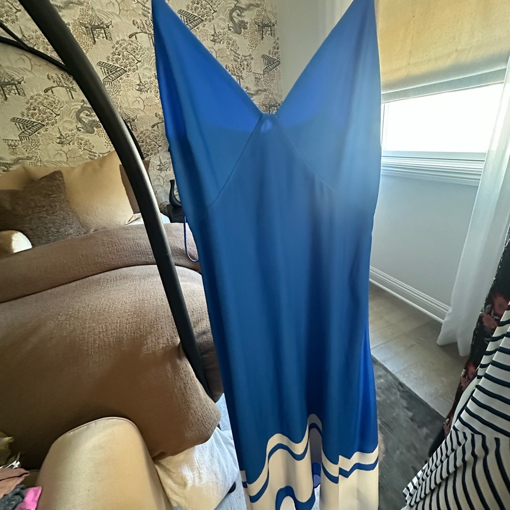 Blue and White Dress with Wave Pattern